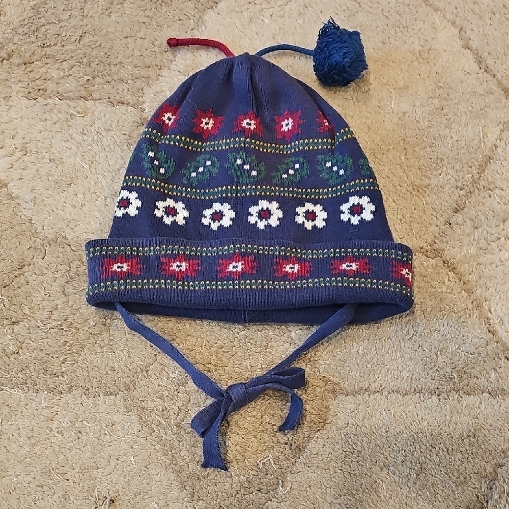 Hanna Andersson Blue Knit Hat with Pom-Pom